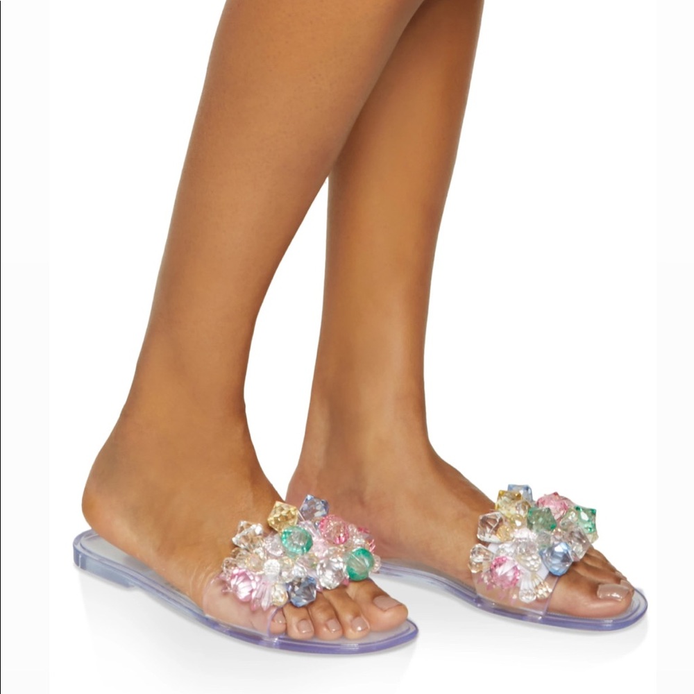 Clear Multi Color Gem Jelly Slide Sandals